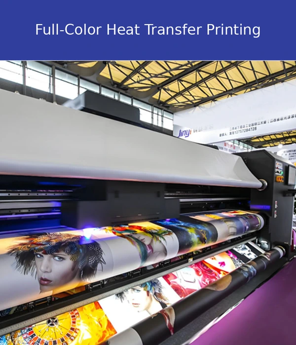 Large-format printing equipment producing colorful fabric graphics for custom canopies