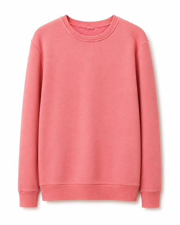 Coral crewneck sweatshirt with long sleeves, ribbed cuffs and a ribbed hem