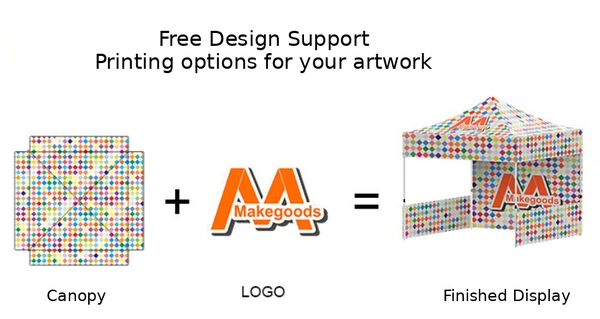 Printed canopy fabric layout combined with supplied logo artwork to create a finished branded tent